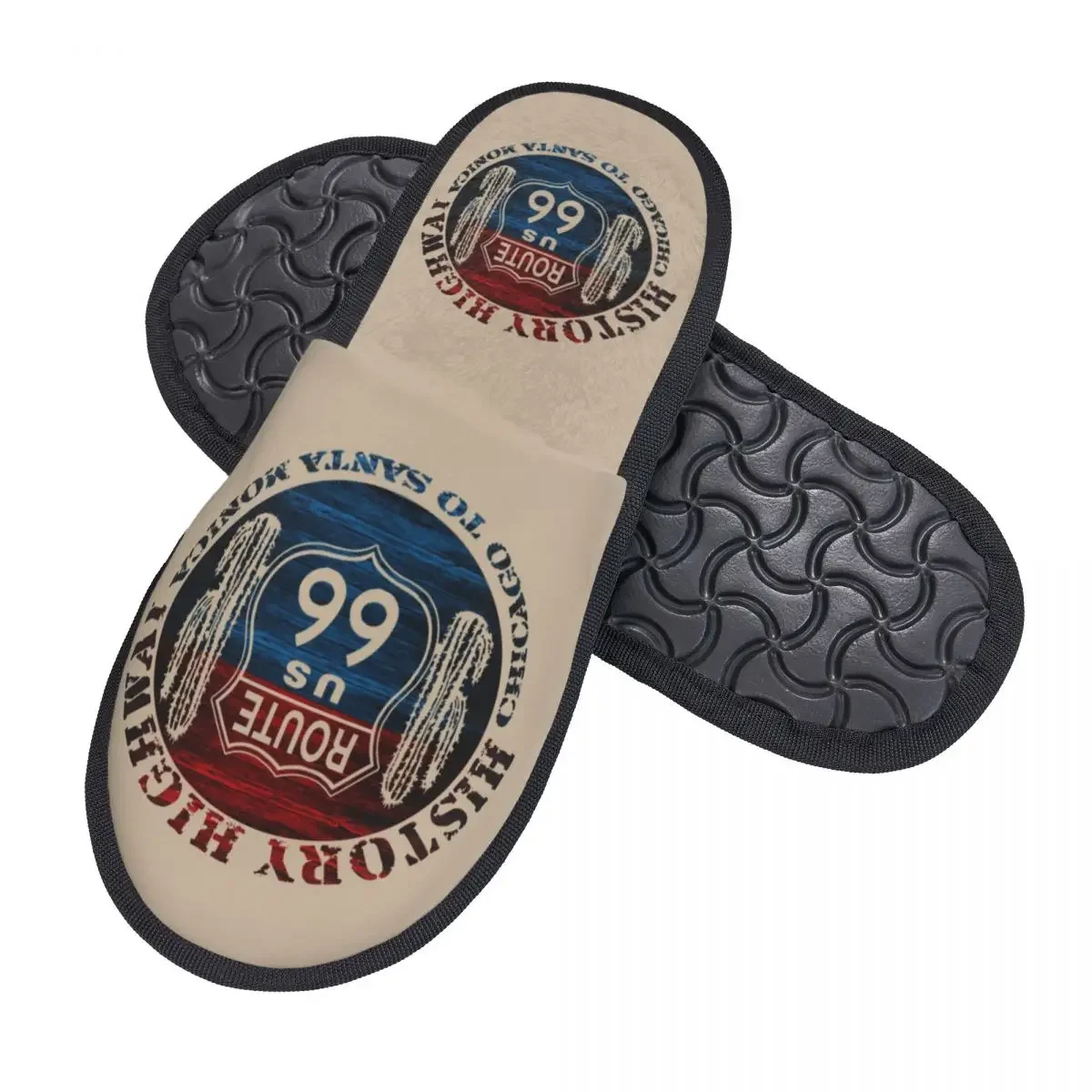 Custom Route 66 The Great America Road Vintage Trip Memory Foam Slippers Women Soft Warm Main Street of America House Slippers