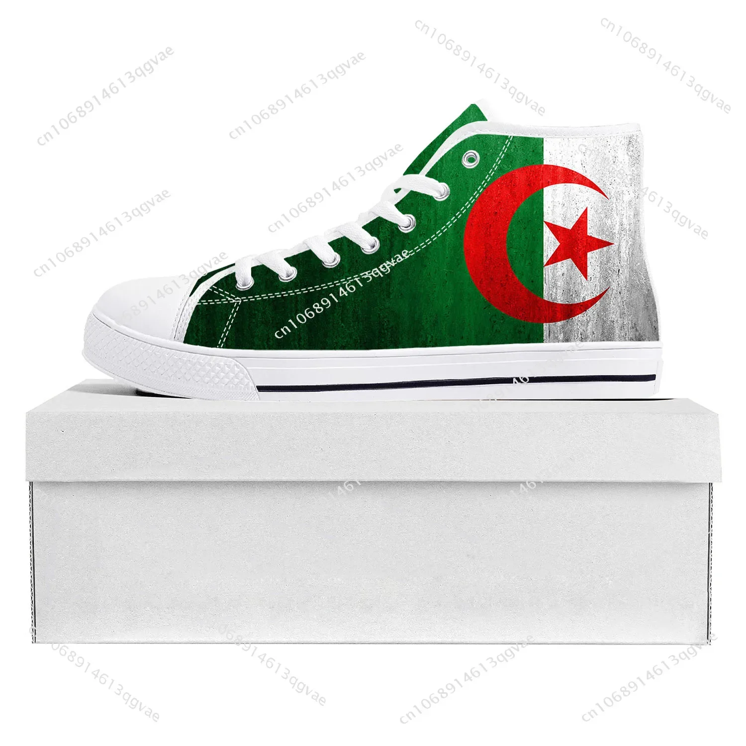 Algerian Flag High Top High Quality Sneakers Mens Womens Teenager Canvas Sneaker Algeria Casual Couple Shoes Custom Shoe White