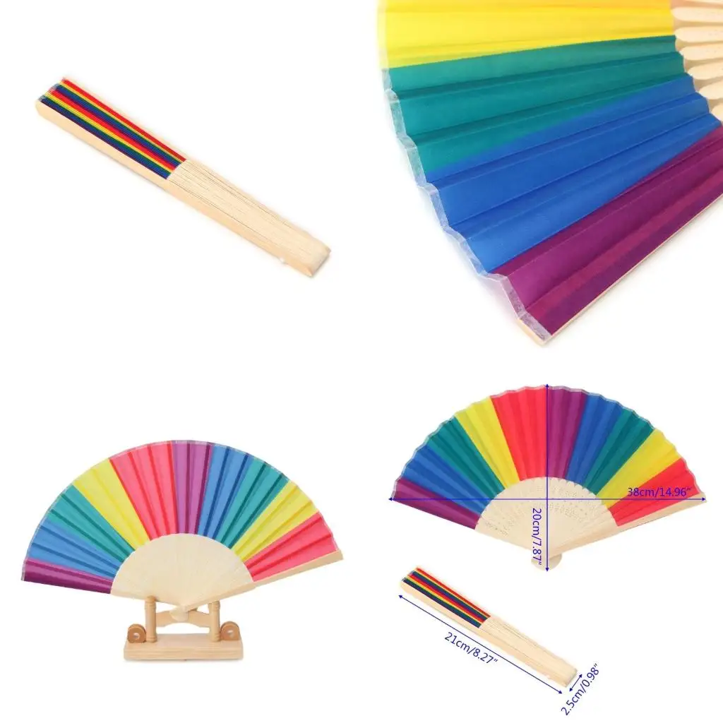 

Rainbow Hand Held Folding Fan Dance For Wedding Themed Parties Decoration Fan high quality