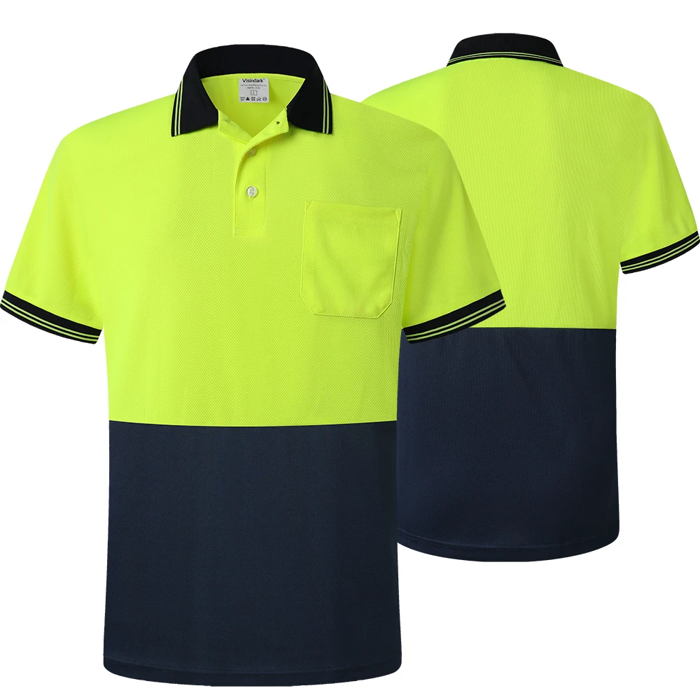 High Visibility Fluorescent Safety Polo Shirt for Men Without Reflective Tapes Dry Fit Hi-Vis Work Shirt Reflective Workwear