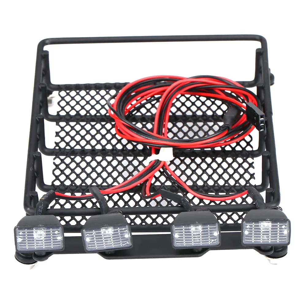 

Middle Size Roof Rack Luggage With LED Lights Quadrate for SCX10 1/10 RC Car (4 White)