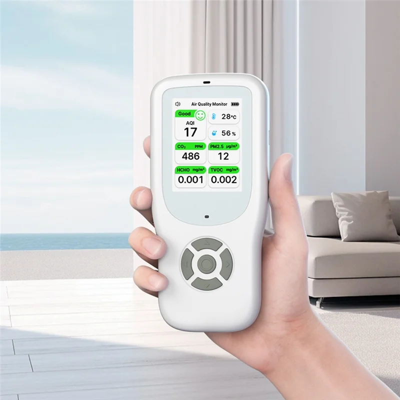 A42T-9In1 Air Quality Detector With Stand Real-Time Air Meter  PM1.0 PM2.5 PM10 CO 2 HCHO Temperature Humidity With Alert
