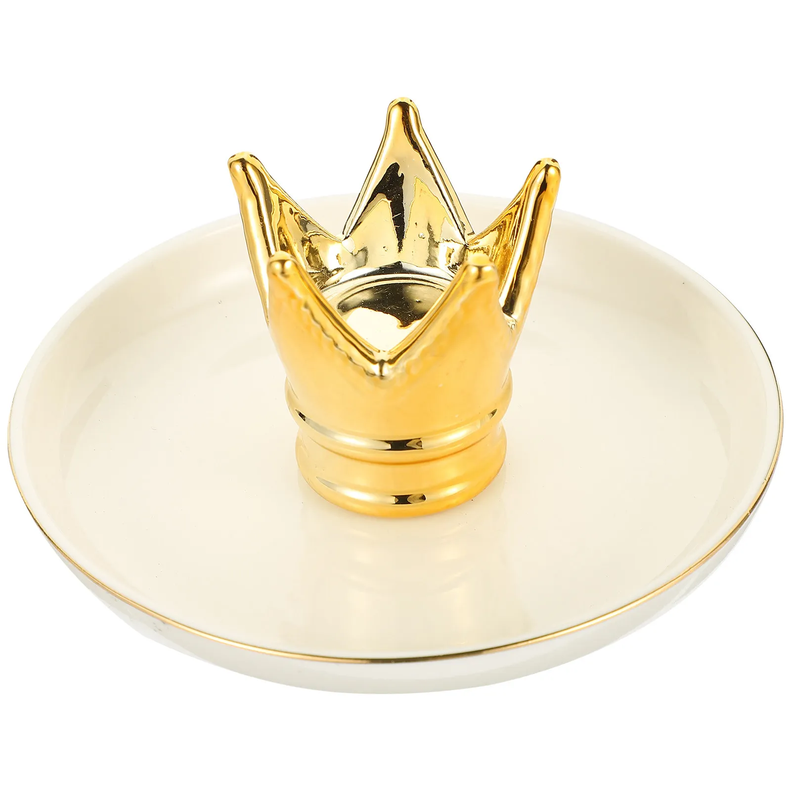 

Exquisite Ceramic Jewelry Display Plate Crown Motif Elegant Small Tray for Rings Earrings Necklaces Lipstick Keys Trinkets Home