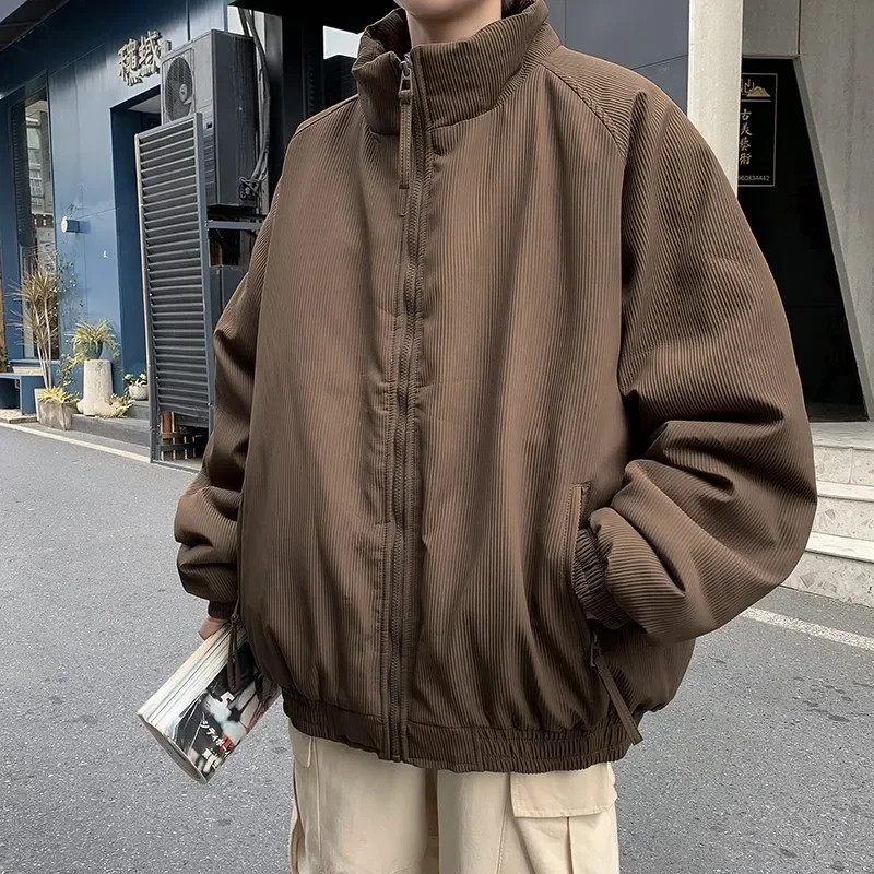 

Pop Japanese Solid Color Stand-up Collar Warm Cotton-padded Clothes, Men's Winter Fashion Loose Casual Corduroy Cotton-padded Co
