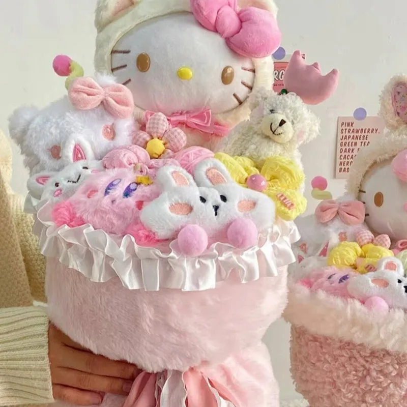 Sanrio Anime Hellokitty Plush Toys Bouquet Kawaii Stuffed Plushie Flower Bouquet Room Decoration Doll Girl Valentine's day Gift