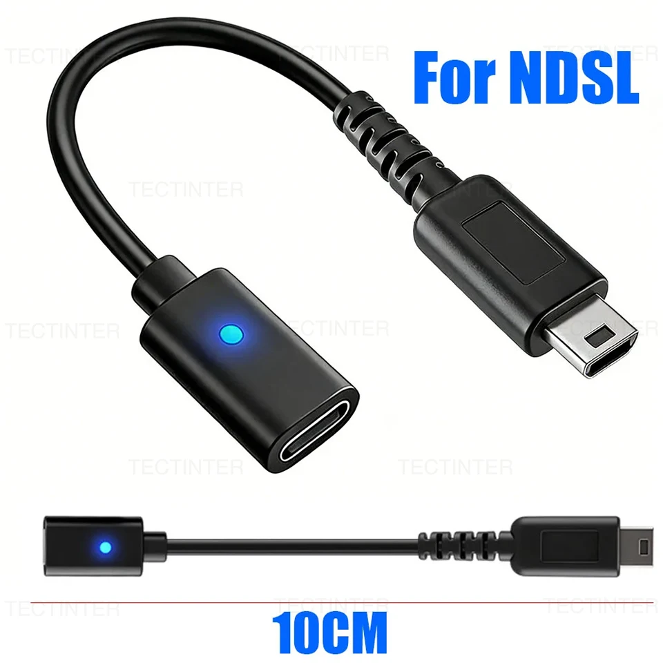 Cabo Adaptador de Carregamento USB Tipo-C para Console de Jogos Nintendo DS Lite NDSL com LED e Acessórios de Fio de Alimentação