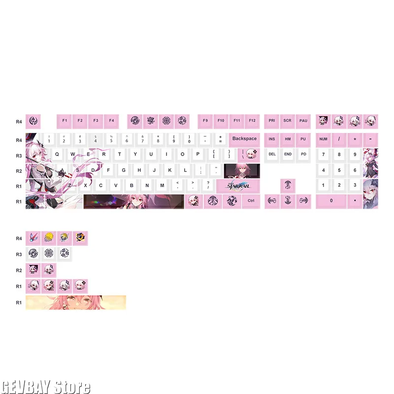 Honkai Star Rail Cyrene Anime Keycaps 4/12 Keys PBT Five Sided Dye Sublimation Custom Decor Key Caps Mechanical Keyboard Mod