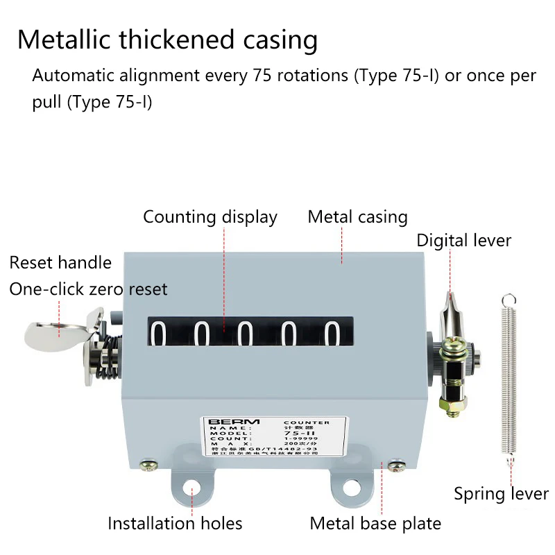 Pressing machine mechanical counter, manual counter, pulling type industrial revolutions counter 75-1 cumulative count, 75-II