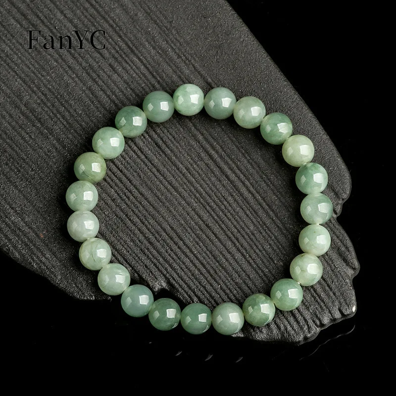 Myanmar A-goods Jadeite 7mm Oil Green Jade Bead Bracelet Exquisite Fashion Glutinous Jade String Men and Women Holiday Gift