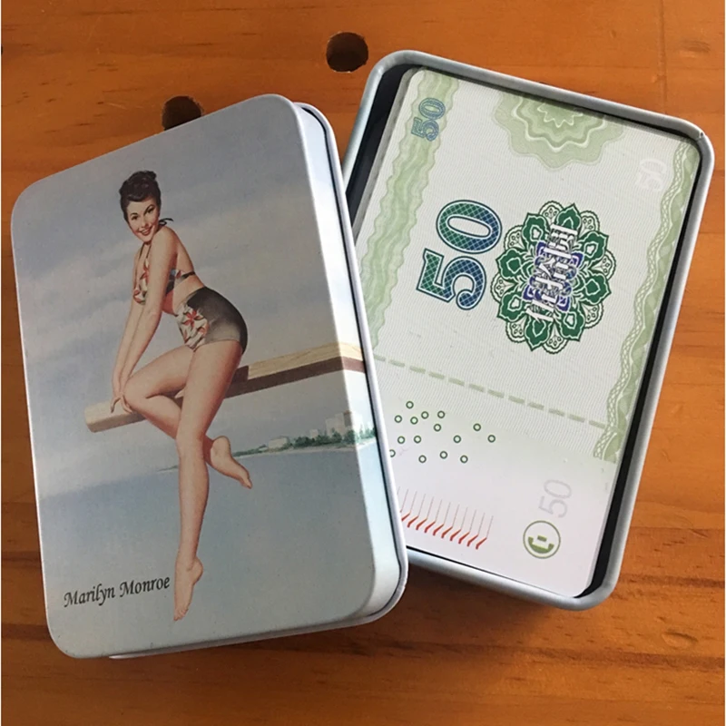 60pcs Mahjong Card Chip Card  with tin box Waterproof and Washable Plastic Face Value Imitation Money Voucher Token Card MJ60