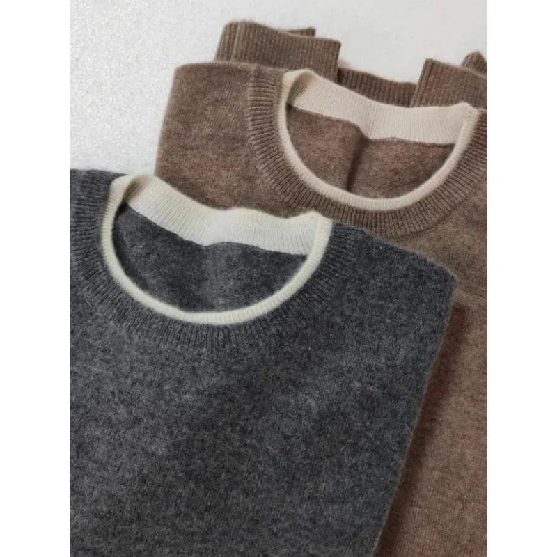 

Свитер из чистого кашемира с круглым вырезом, женский осенне-зимний пуловер, свободный шерстяной нижний свитер большого размера, вязаный свитер