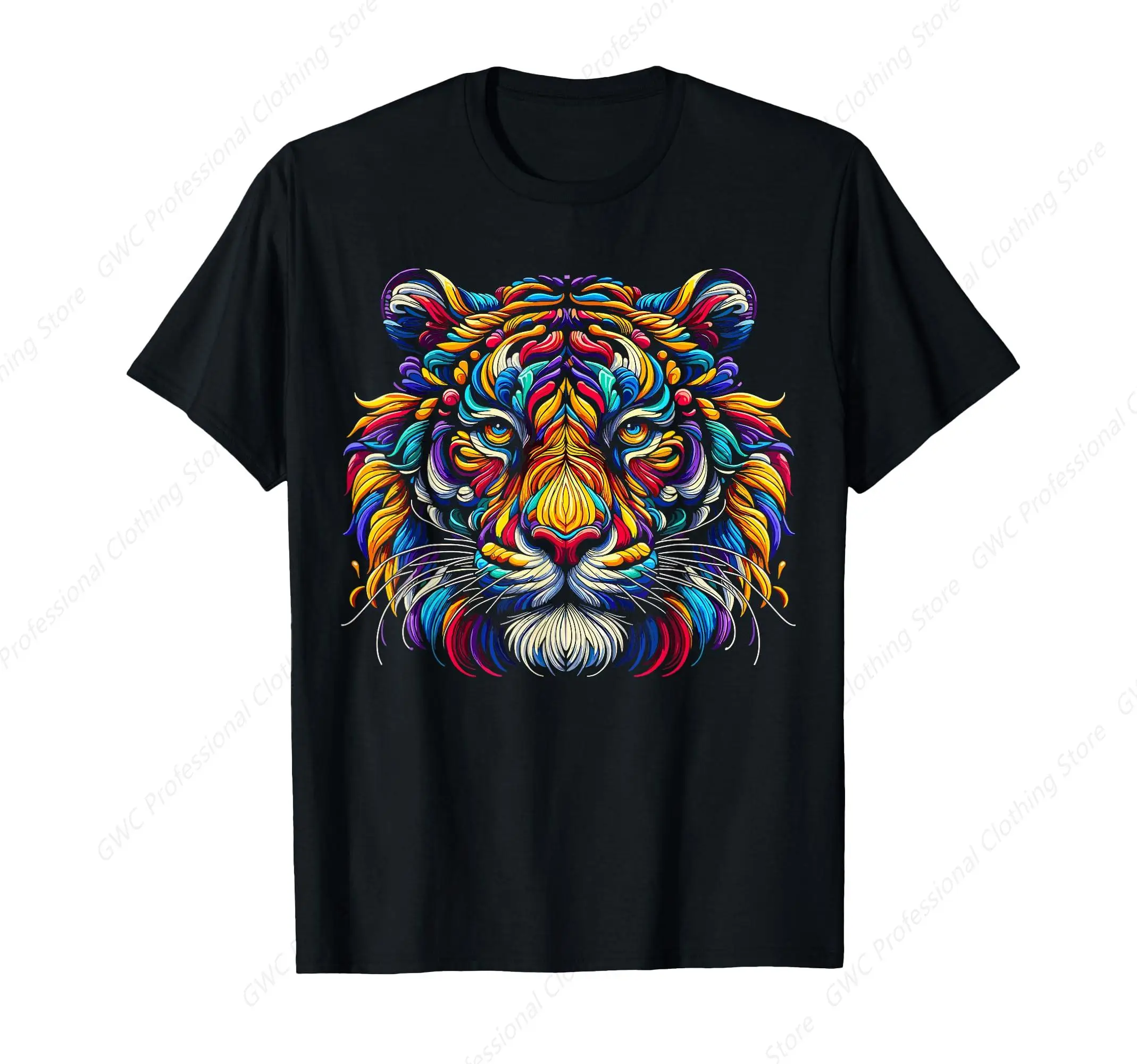 

Tiger Face Wild Animal Colorful Tiger Men's T-shirt Sleeve Crew Neck Soft Fitted Tees S - 6XL 180g