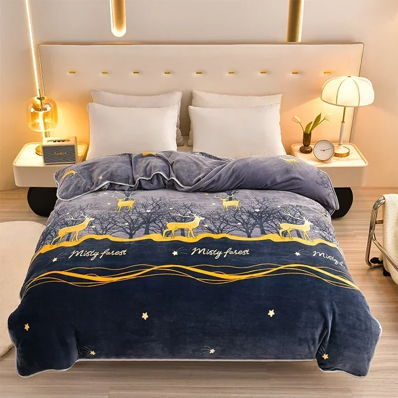 Cartoon Deer Duvet Cover Twin Full Soft Warm Winter Milk Velvet Plush Comforter Cover 1 Pc Misty Forest Star Print Quilt Cover