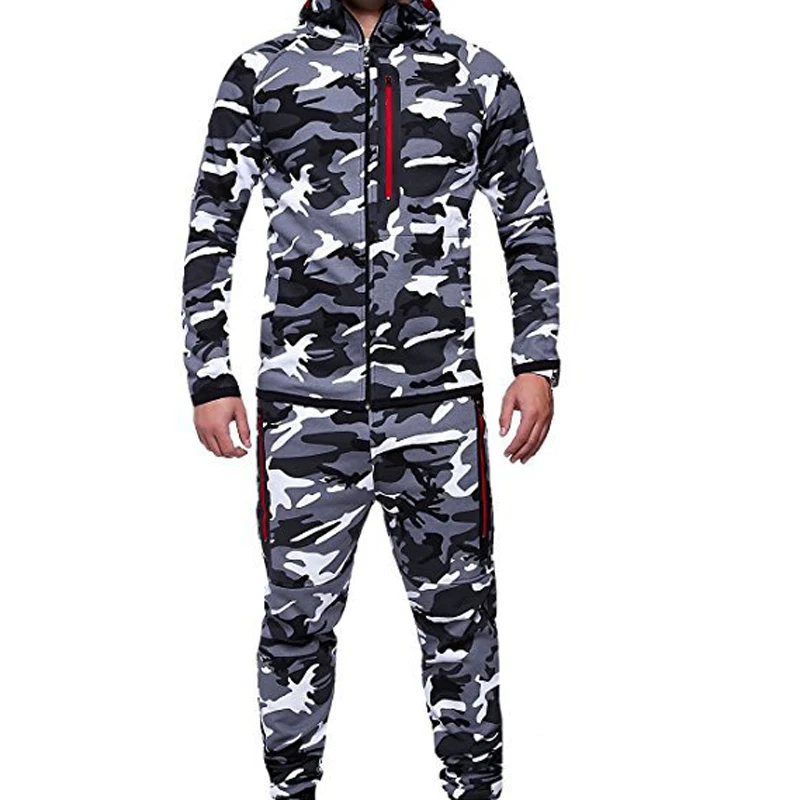 Men\'s Suits Hoodies and Pants Sets Young Men Fashion Camouflage Hooded Coat and Sweatpants Casual Sweatshirts Trousers MY052