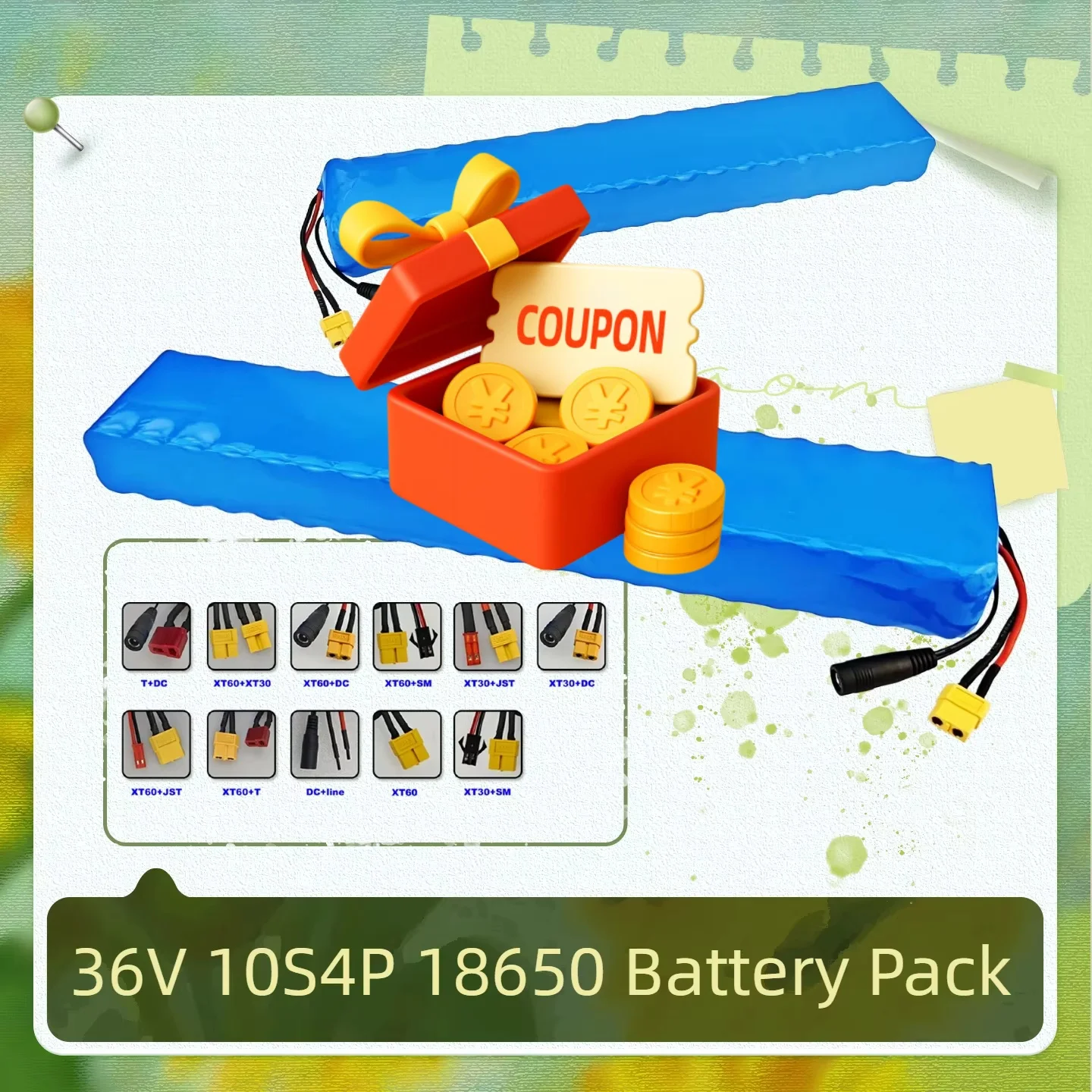 

36V 10S4P 10.4Ah 10400mAh 18650 Lithium Ion Battery Pack 42V with Built-in BMS Protection High Power Cell