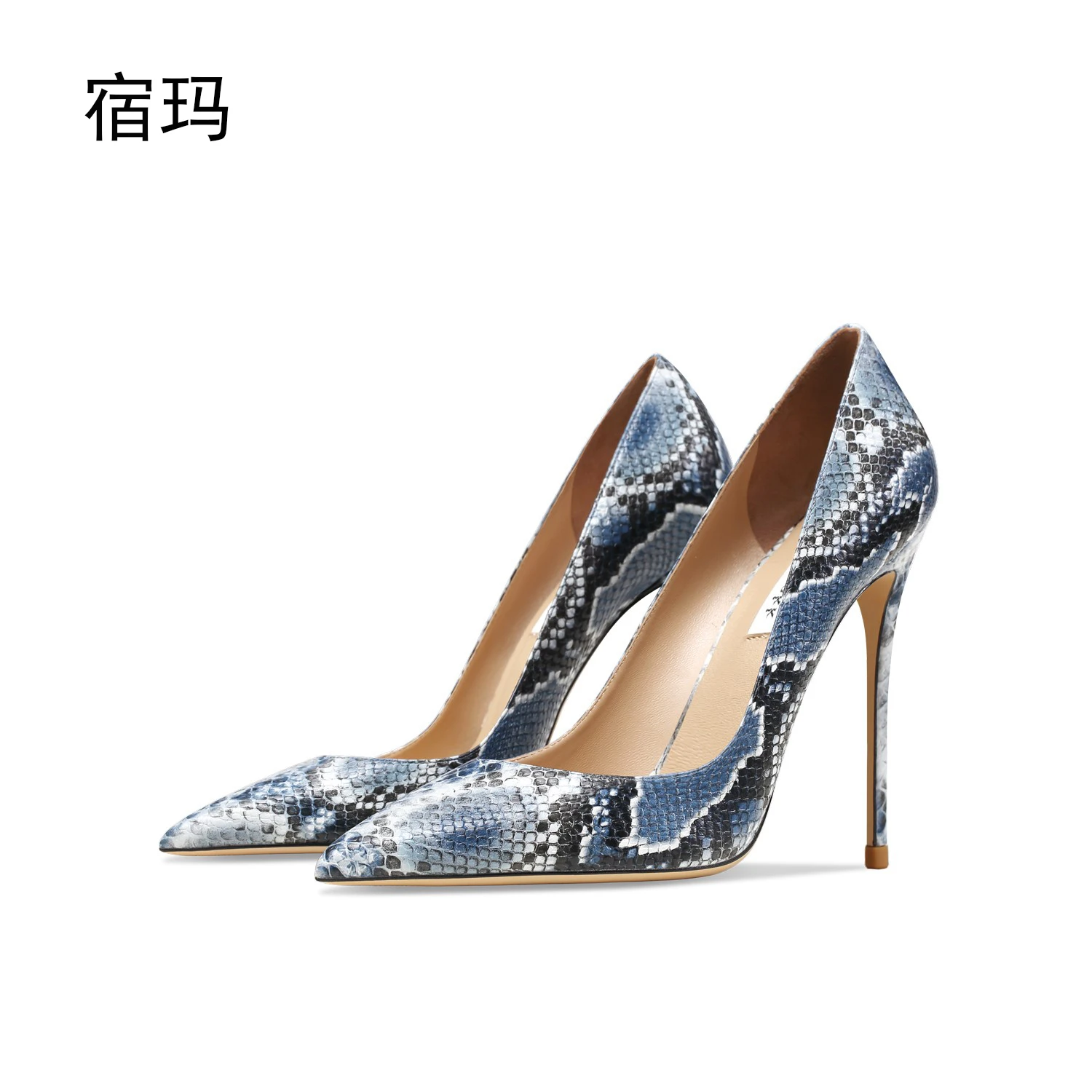

Genuine Leather Snake Patterned Blue Women's High Heels 2025 New Pointed toe Stiletto Pumps Comfortable Sexy Fashion Women Shoes