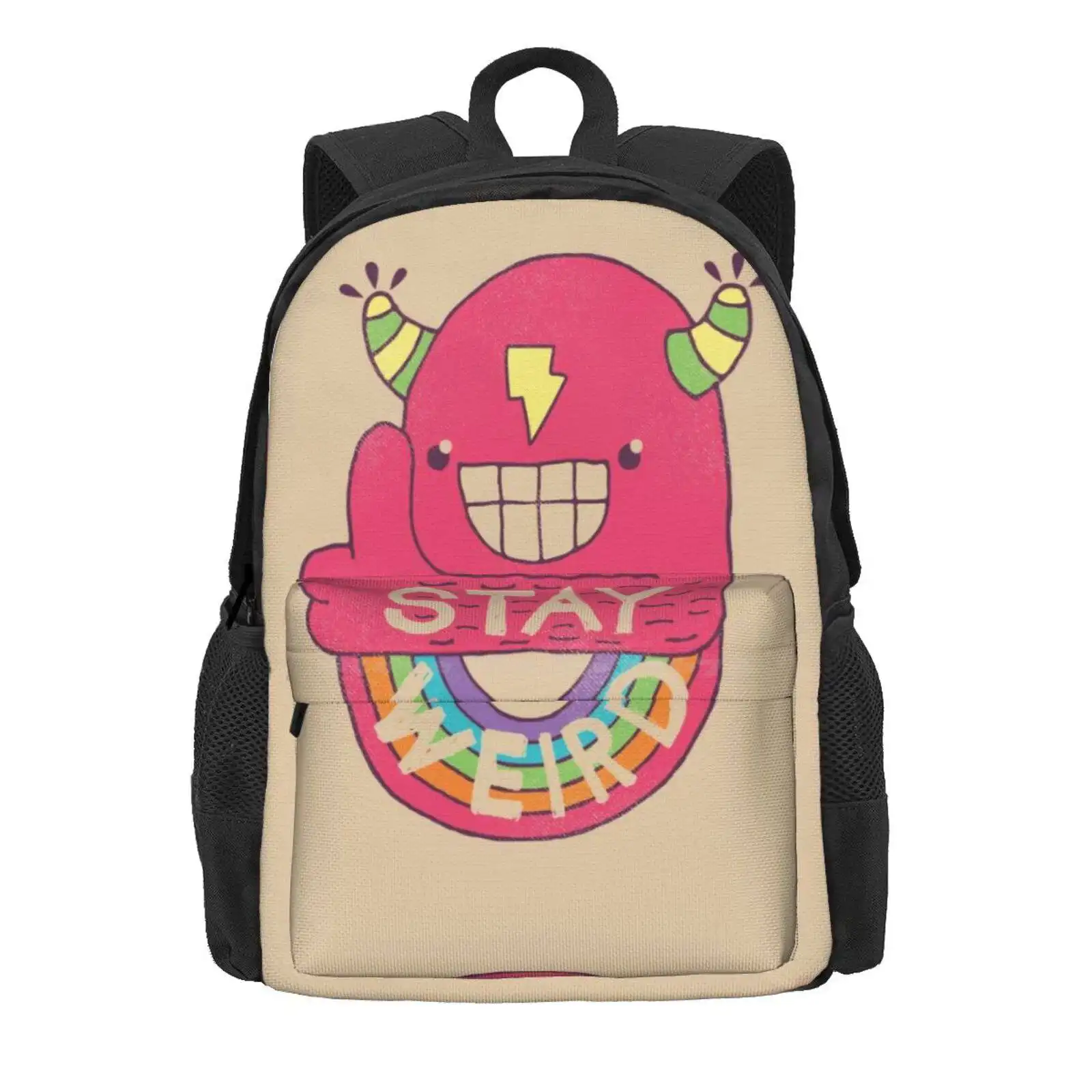 Stay Weird! Hot Sale Schoolbag Backpack Fashion Bags Weird Cool Thumbs Up Funny Wtf Rainbow Monster Happy Slogan Type Smile