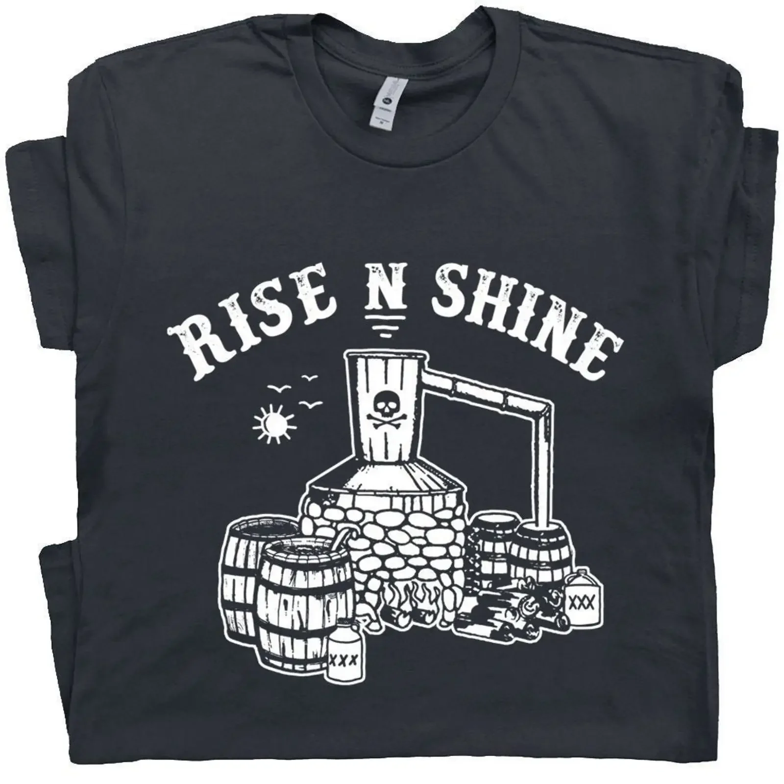 Rise N Shine Moonshine Still T Shirt Vintage Moonshiner Whisky Alcohol Drinking Funny  vintage Washed Stretched homme graphic