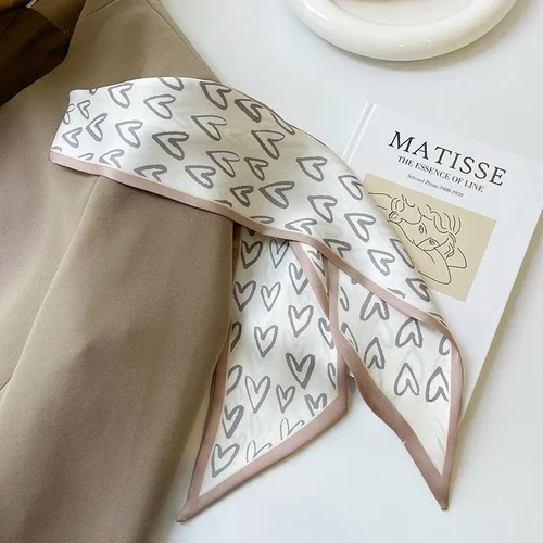 Imagen 2 del producto Bufanda de color caqui de temperamento Simple para mujer INS cinta estrecha de doble cara bufanda decorativa de primavera y verano