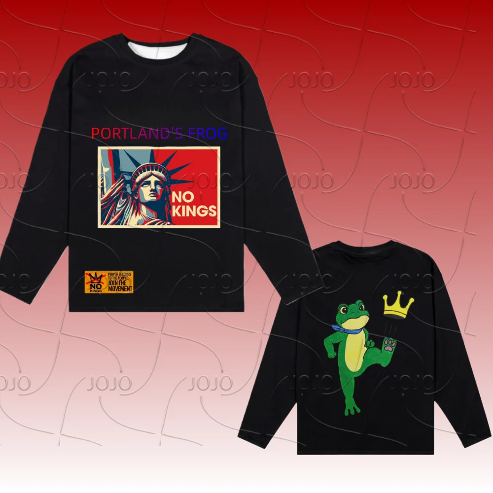 

Футболка с длинными рукавами Portland Frog Protest NO KING Free Frog Parade, быстросохнущая дышащая футболка с 3D принтом для косплея и вечеринки