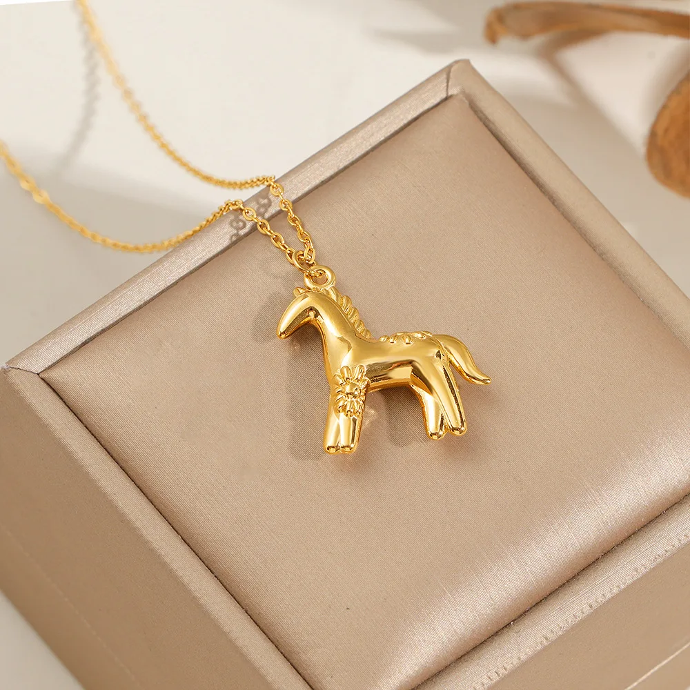 Cute Stylish 3D Three-dimensional Pony Horse-shaped Pendant Necklace Non-fading Colorfast Fashion Jewelry Gifts For Women Girls
