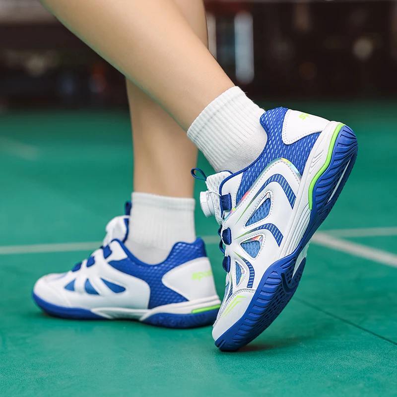 Lightweight Breathable Badminton Shoes Tennis Shoes for Men Women with Rotating Buckle Shock Absorption Non-Slip Sports Shoes
