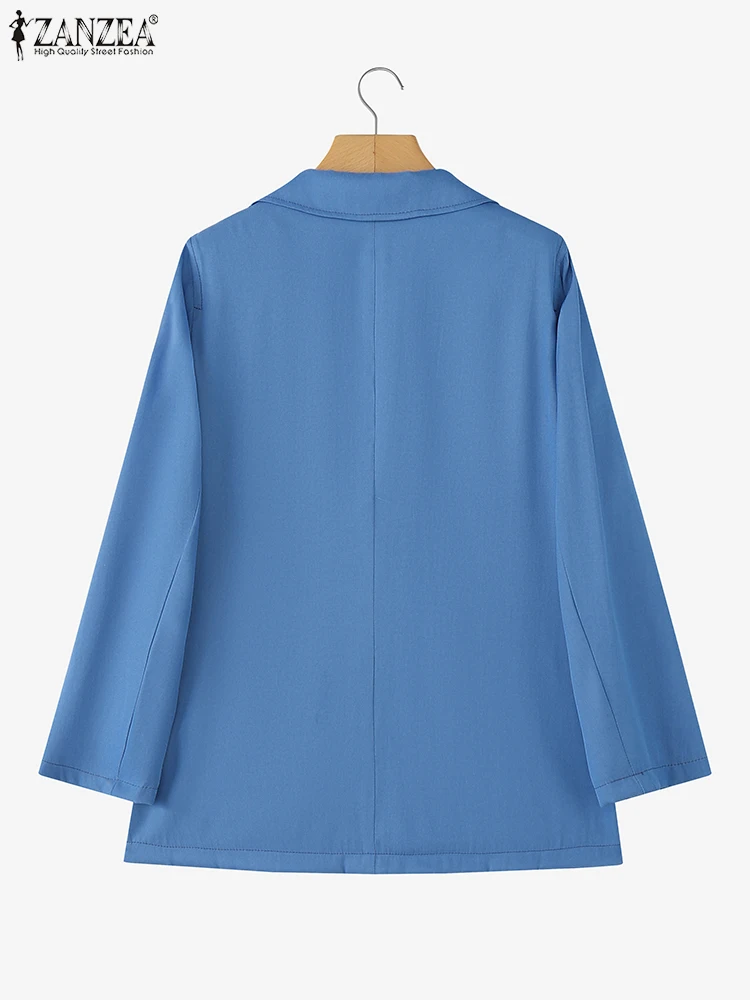 ZANZEA 2025 Vintage  Denim Coat Women Elegant Office Blazer Short Sleeve Autumn Outwears Solid Fashion Lapel Neck Cardigan