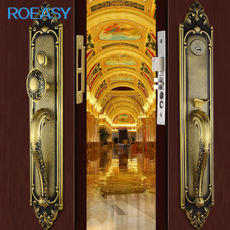 ROEASY Brass material  rose golden anti-thief handle  door lock for home villa GD-GL8511AB