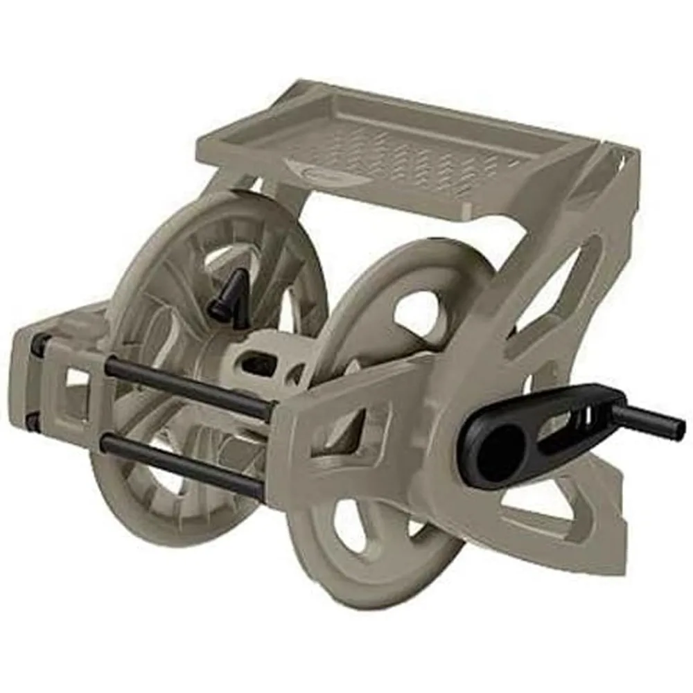 

Suncast Light Taupe Wall-Mounted Hose Reel Holds 175 ft 5/8" Vinyl Hose Resin Organizer Slide Trak Guide Accessory Tray Garden