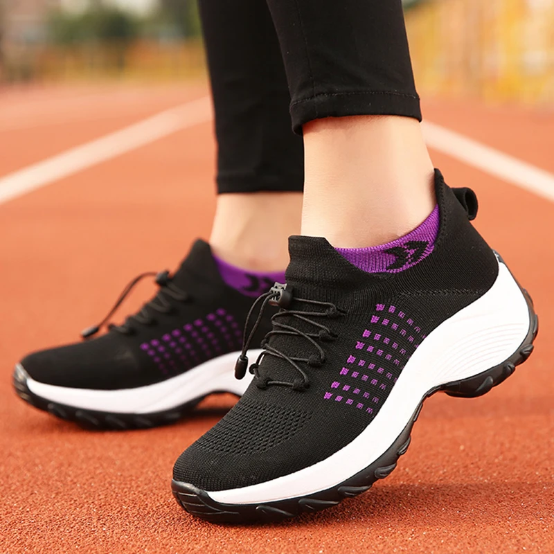 Women Sneaker Walking Fitness Shoes for Women Chunky Platform Height Increasing Breathable Loafers Elastic Lady Casual Shoes