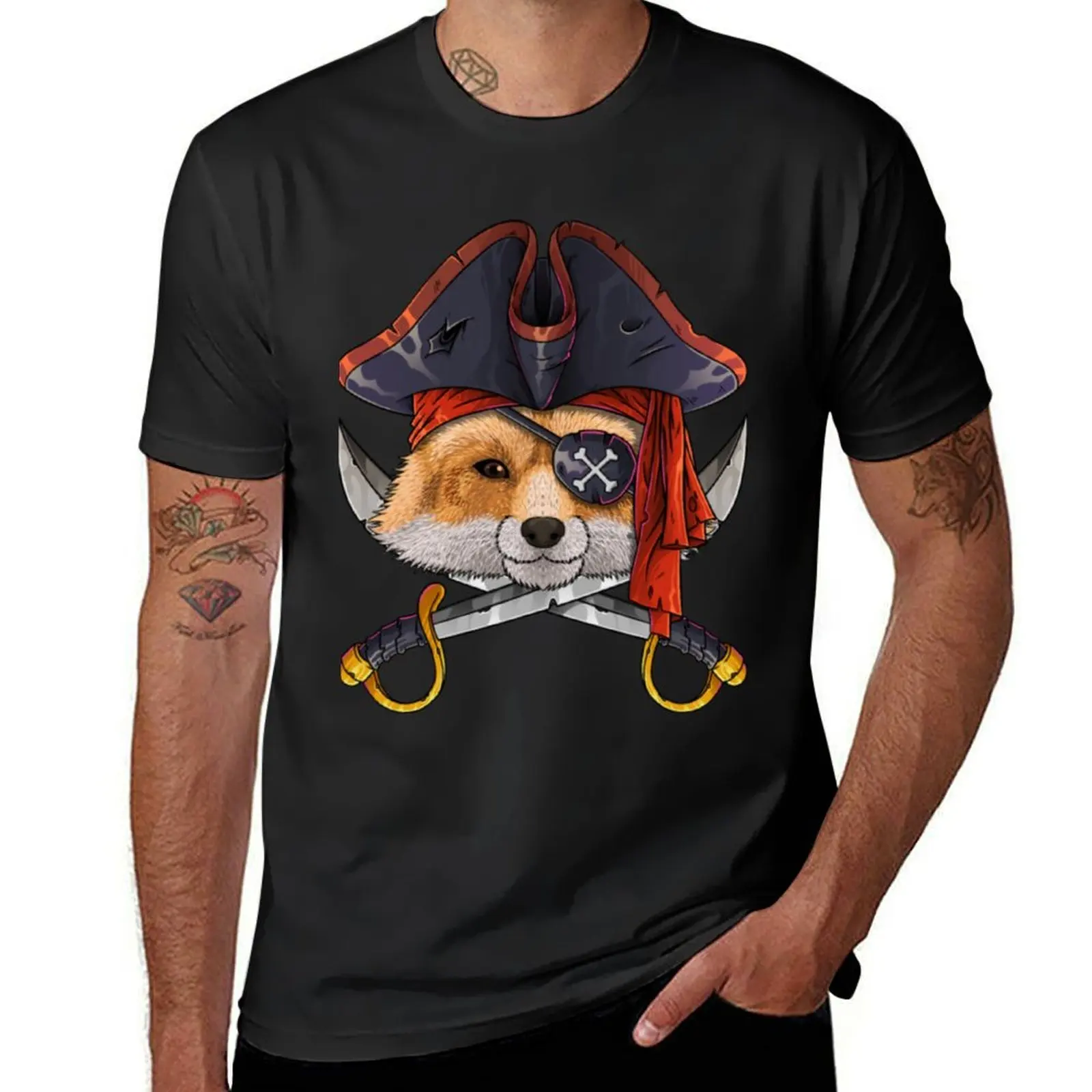 Pirate Fox Jolly Roger Halloween Costume Crossbone T-Shirt for a boy quick drying mens plain t shirts