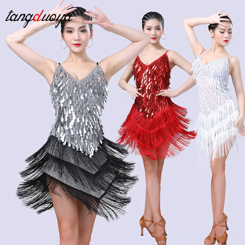 

Women Fringe Tassel Sequin Latin Dance Dress Costume Tango Samba Ballroom Jazz Dancewear Competition Suit Rave Outfit Clothes