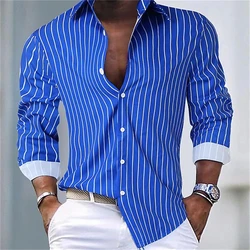 Men's Hawaiian Shirt Blue Striped Printed Shirt Fashion Elegant Summer Beach Shirt Temperament Streetwear Lapel Mens Clothing