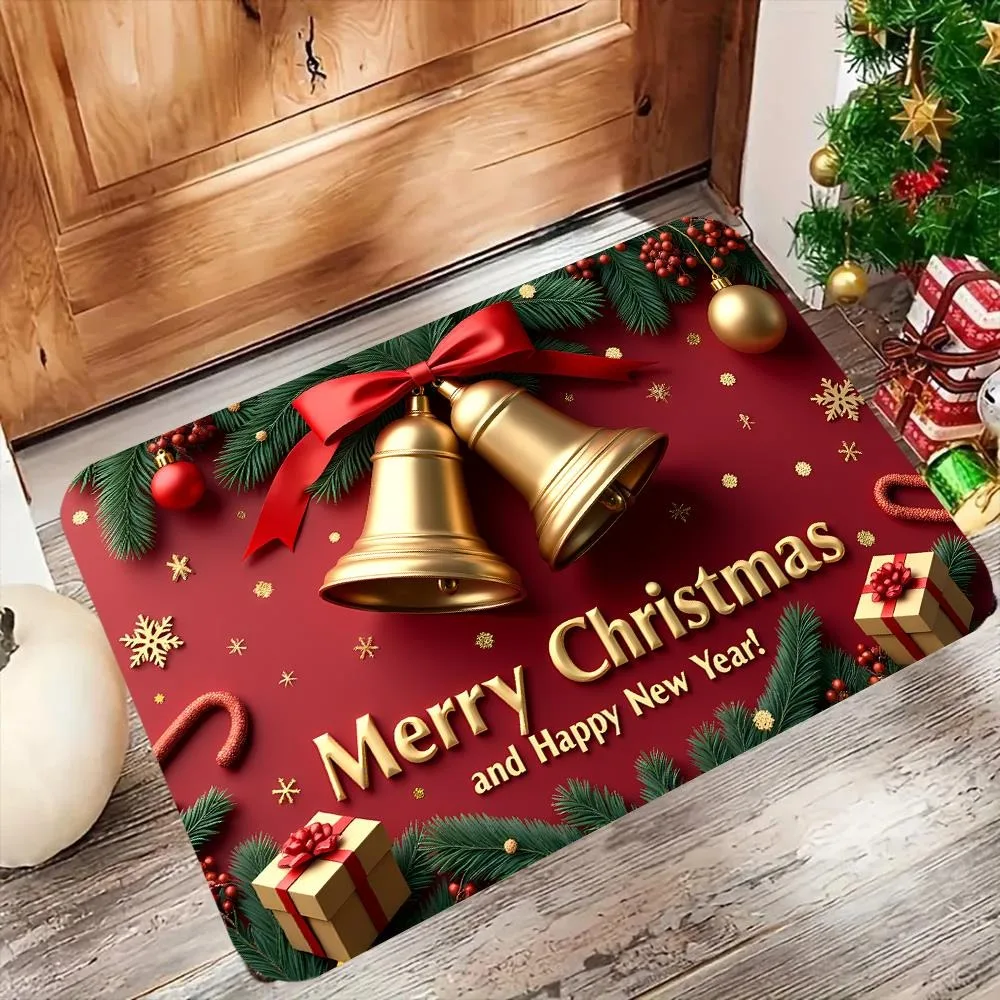 

Merry Christmas, Happy New Year non-slip floor mat, suitable for home entrance decoration, and indoor/outdoor festive rug.