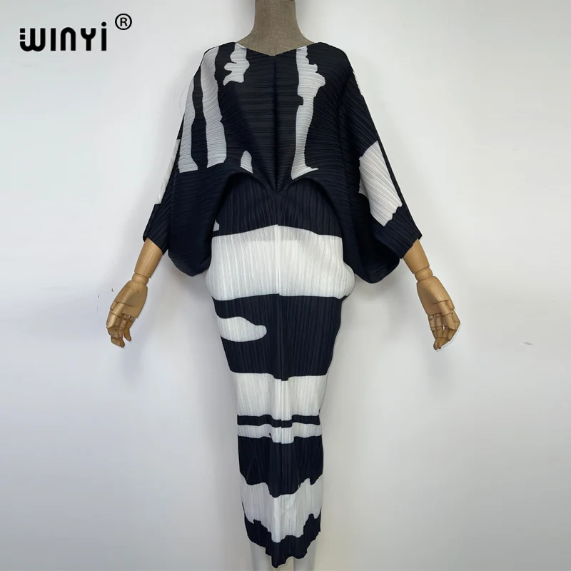 

2022 Africa Pleated Dress Women's Geometric Printing Oversized Round Neck Wild Color Contrast Casol summer fashion