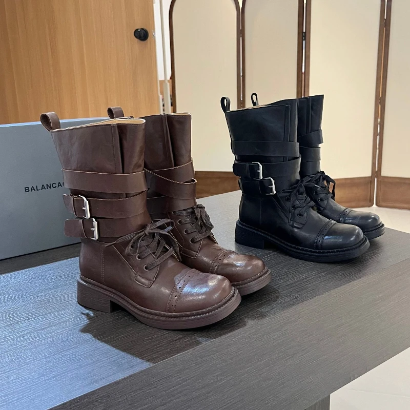 

CICIYANG Western Cowboy Boots Women 2025 Autumn New High Tube Belt Buckle Motorcycle Boots Women's Block Heel Rider Boots Female