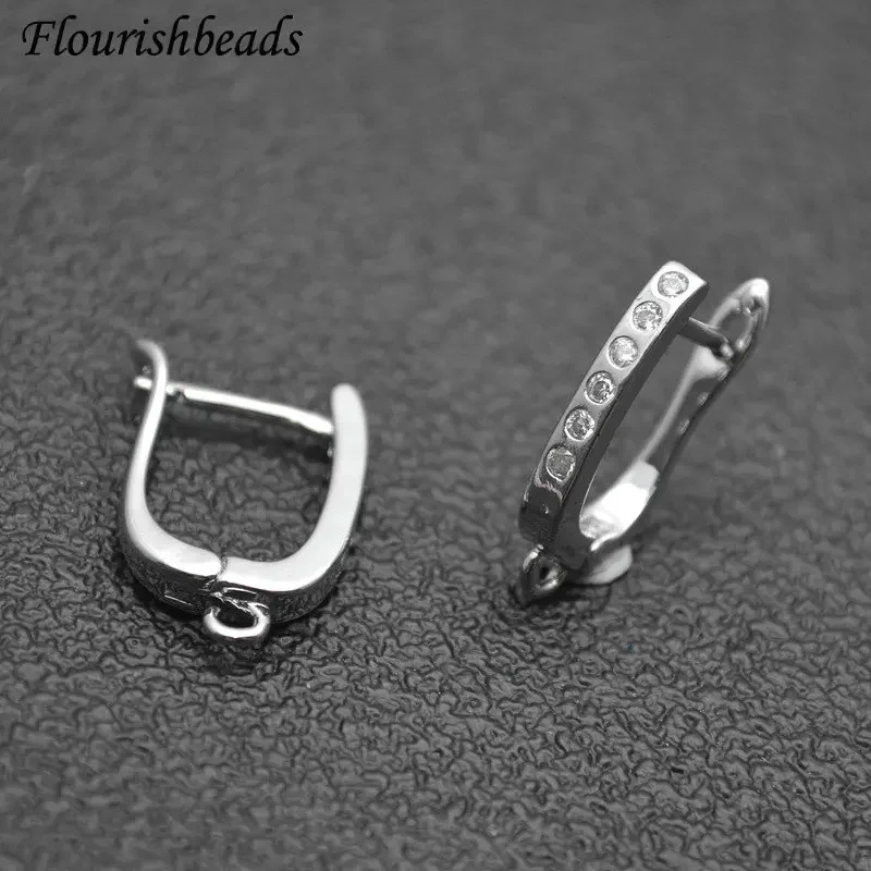 Anti-fading High Quality Square Shape CZ Paved Metal Earring Clasps Hooks Jewelry Link Connectors 50pc per order