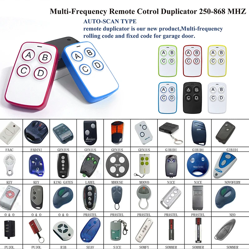 

280-868mhz Universal Garage Door Remote Control Command Fixed Rolling Code Key Fob Keychain Barrier Gate Opener Clone Duplicator