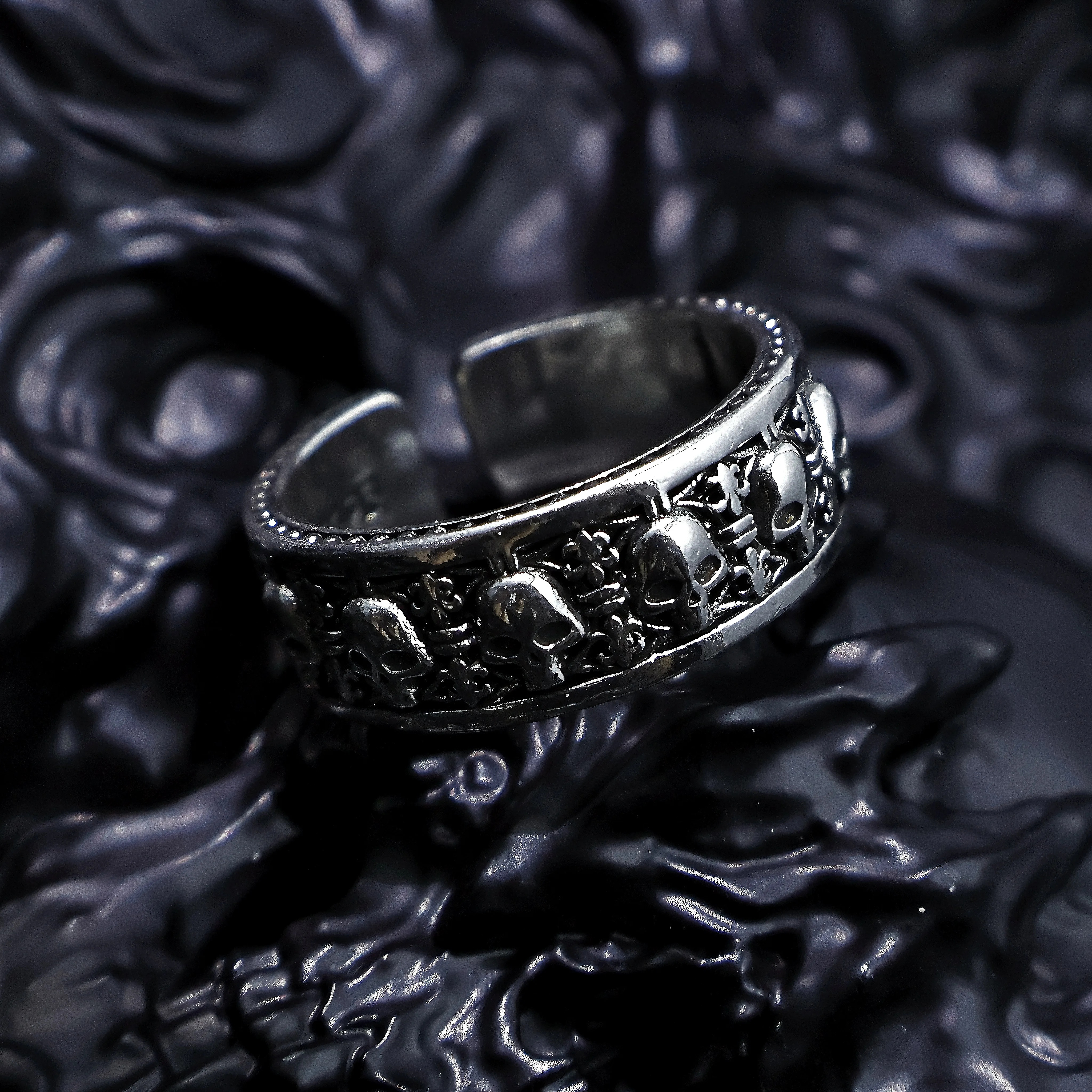 Retro Iris Skull Adjustable Open Ring For Men Silver-plated Copper Gothic Punk Edgy Indie Jewelry Bikers Accessories Niche Gift