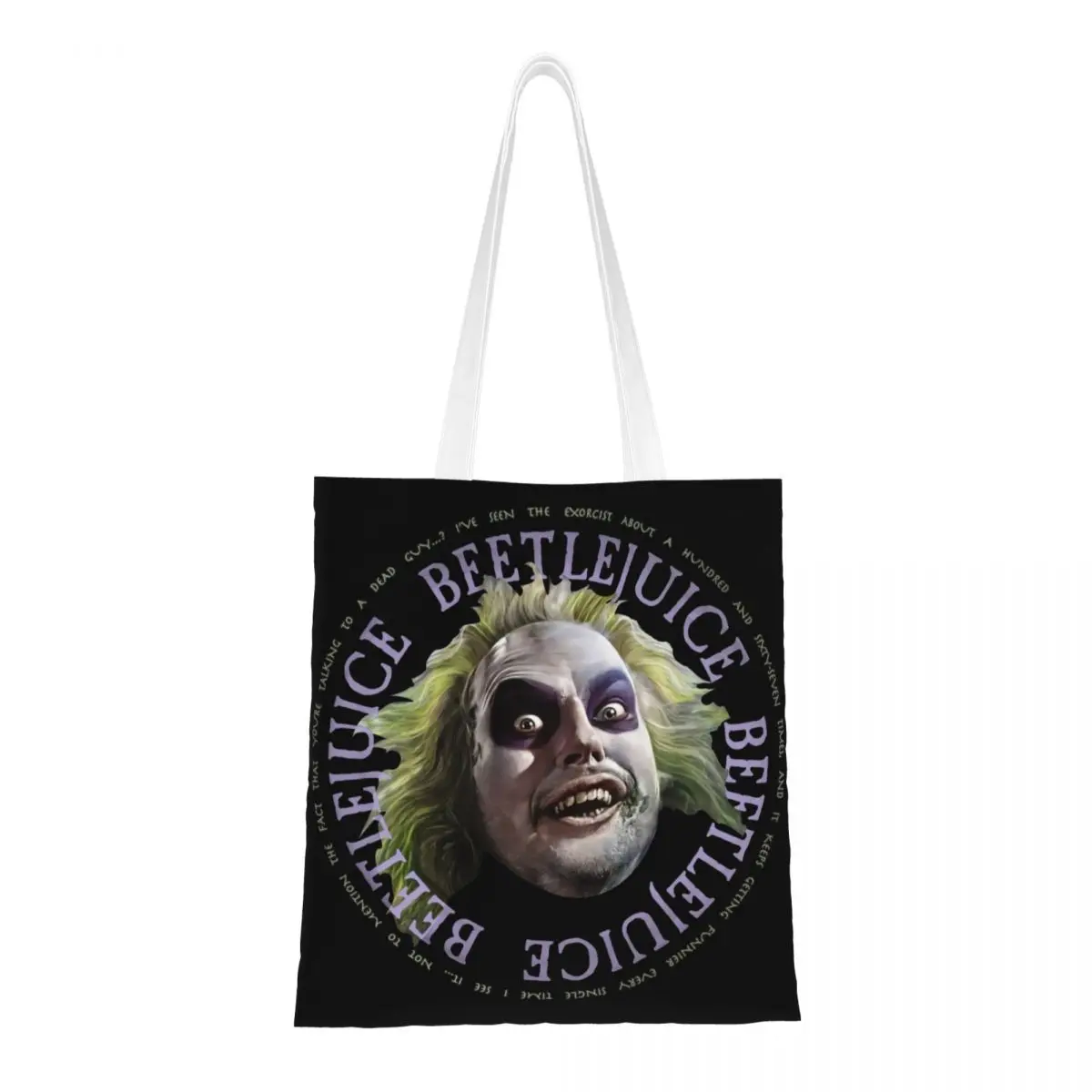 Custom Reusable Tim Burton Movie Beetlejuice Shopping Bag Women Canvas Shoulder Tote Bag Portable Groceries Shopper Bags