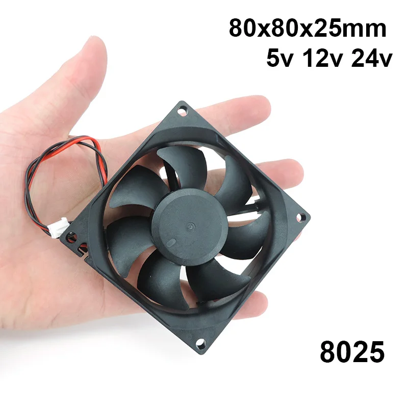 2pin dc 80mm 80x80x25mm wentylator chłodzący 8cm 5V/12V/24V DC bezszczotkowy wentylator chłodnicy chłodzący 8025 tuleja wentylator olejowy DC12v DC 5v