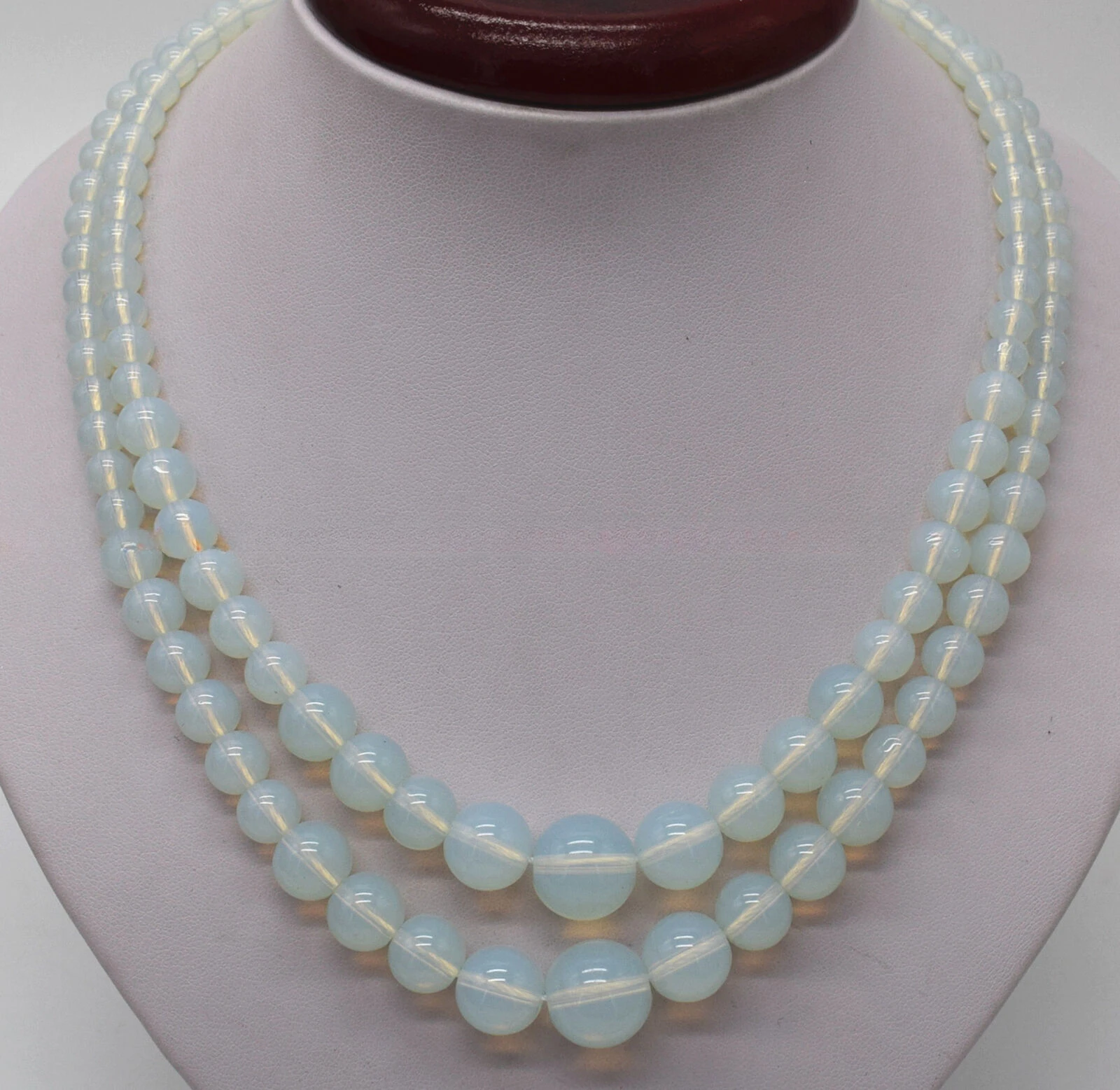 2 Rows 6-14mm Natural White Sri Lanka Moonstone Round Gems Beads Necklace 18-19