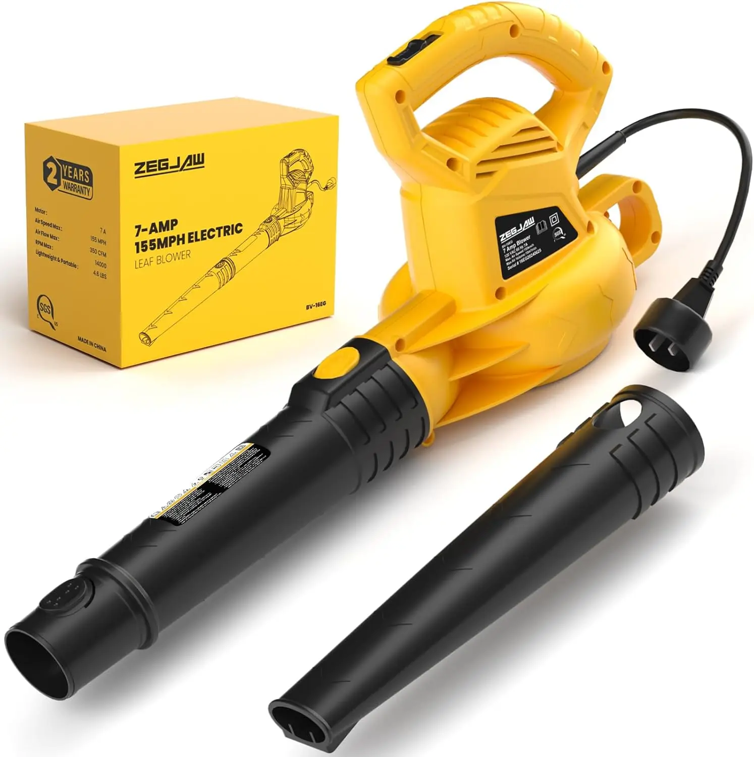 

Проводная электрическая воздуходувка для листьев, 7 А, 155 миль в час/350 куб. футов в минуту, легкая ручная воздуходувка для газона