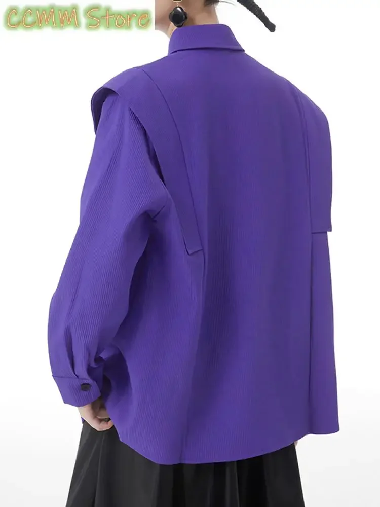 Damska fioletowa sztruksowa elegancka bluzka w kształcie dużego rozmiaru nowa koszula z długim rękawem z klapami Fashion Tide wiosna jesień