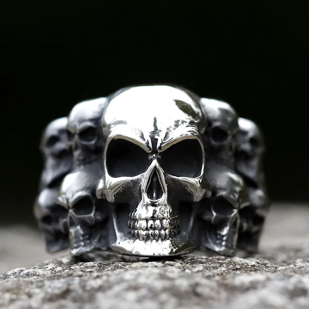 2023 316L Edelstahl Gothic männer Schwarz Schädel Ring Ring Motorrad Band Biker Party Mode Schmuck Männlich kostenloser versand