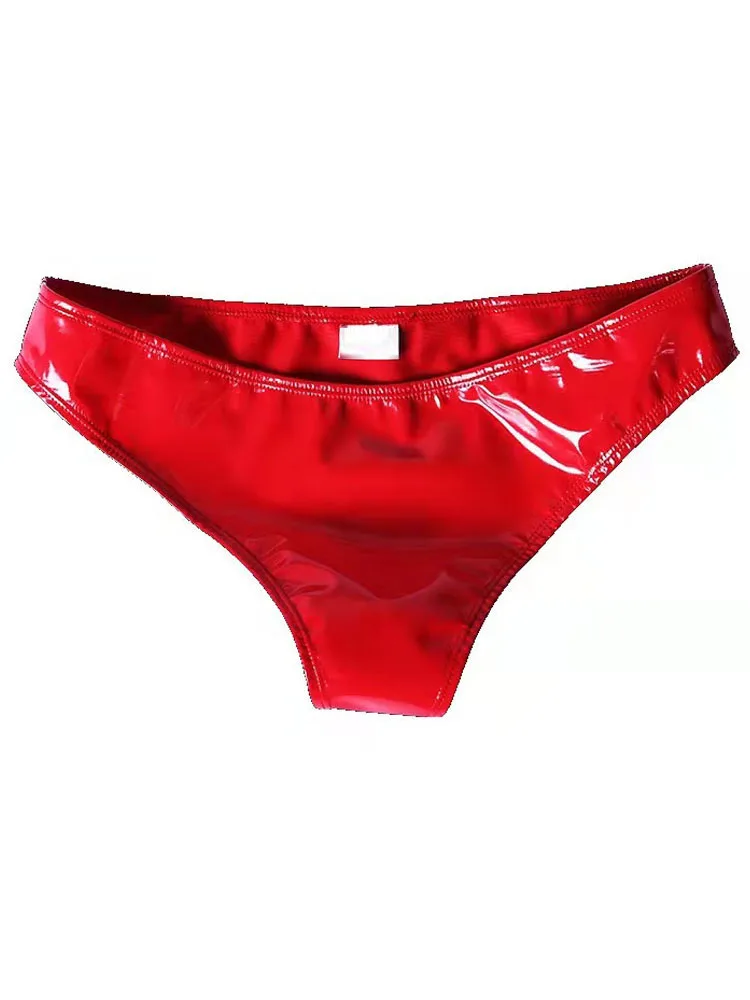 S-3XL Shiny Faux PU Leather Briefs Wet Look PVC Sexy Panties Women Low Waist Calcinhas High Cut Tanga Trunks Underwear Lingerie