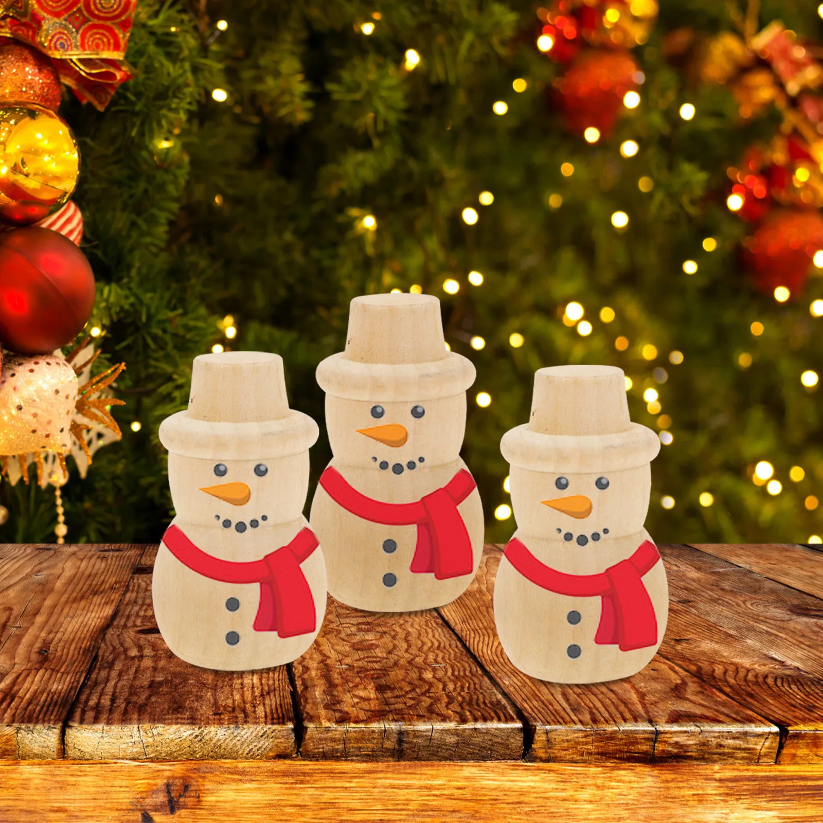 10Pcs DIY Snowman Wooden Crafts for Painting Decoration Natural Wood Grain Safe Surface Hands-on Learning Xmas Home Office Decor