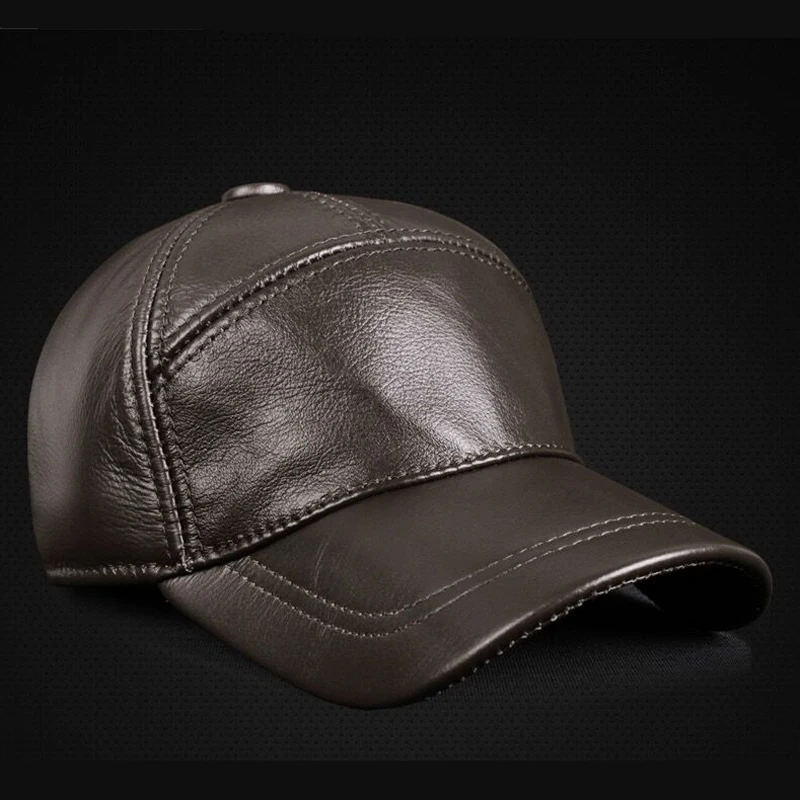 Spring/Autumn Men Genuine Leather Baseball Caps Cowhide Men Youth Duck Tongue Dad Hats Bomber