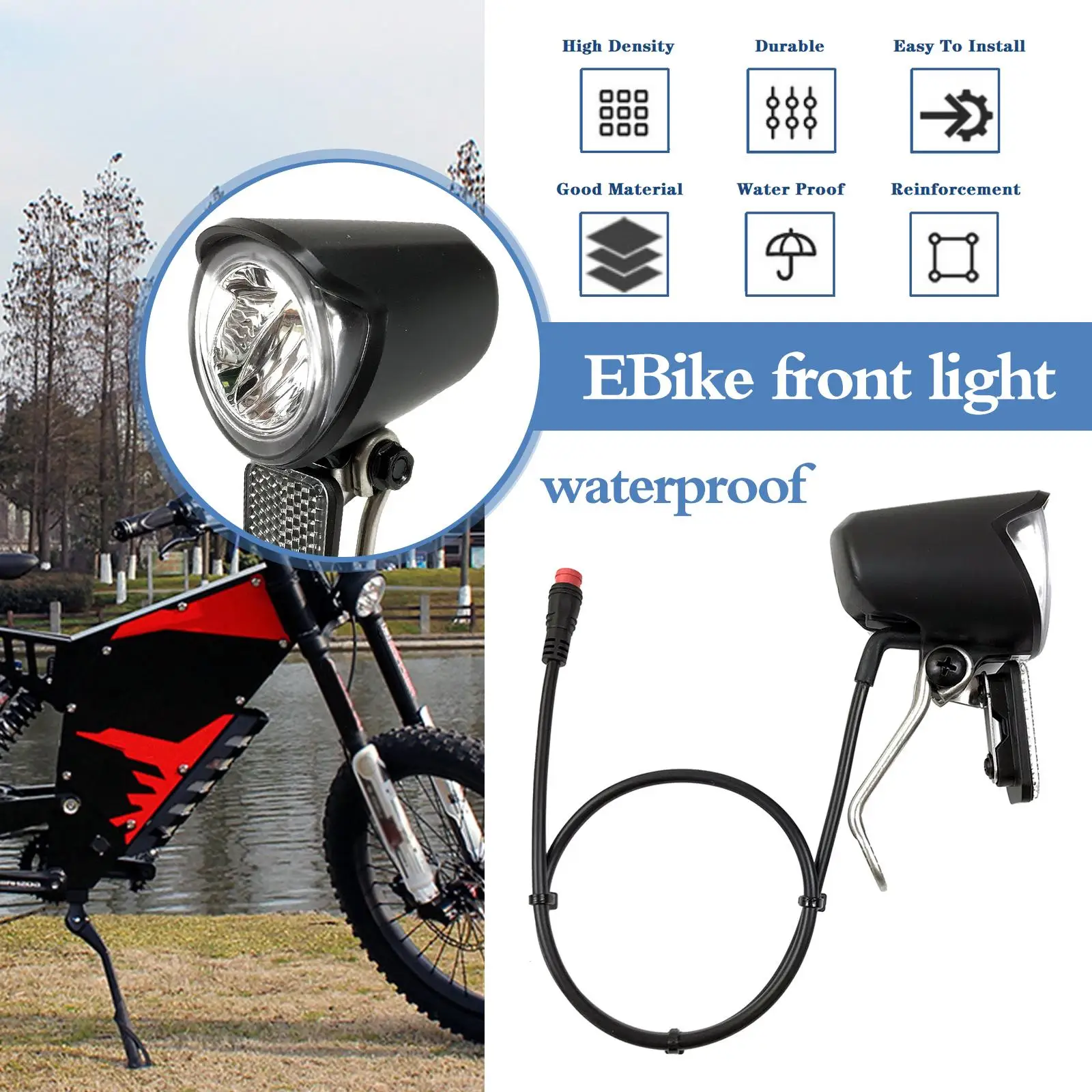 

2 In 1 E-bike Light Headlight Input DC 36V 48V 60V Hot Handlebar LED Lamp Scooter Front Light Ebike Electric A3W6