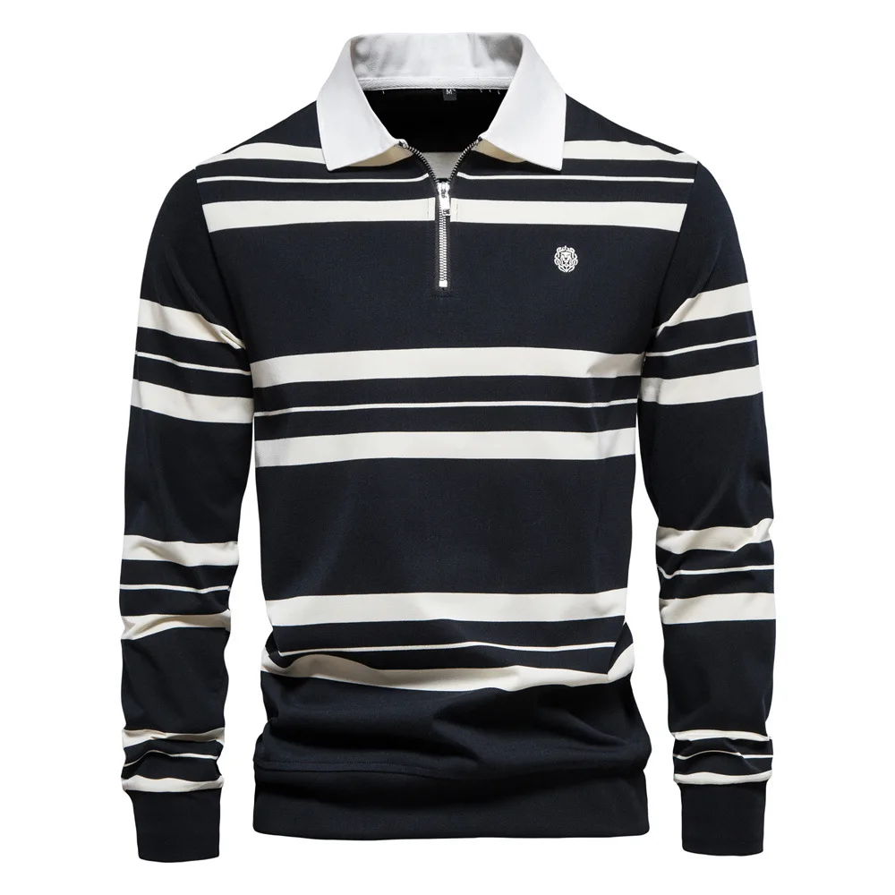 Men's Polo Shirts Luxury Long Sleeve Spring Autumn Solid Color Business Casual Style Men Polo Shirts Brand Stripe Streetwear Top